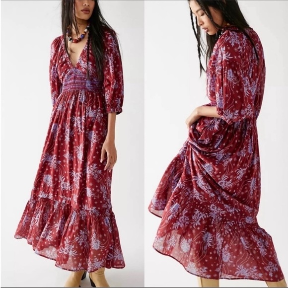 Free People Dresses & Skirts - Free People Golden Hour Maxi Dress color Wine Combo Size small